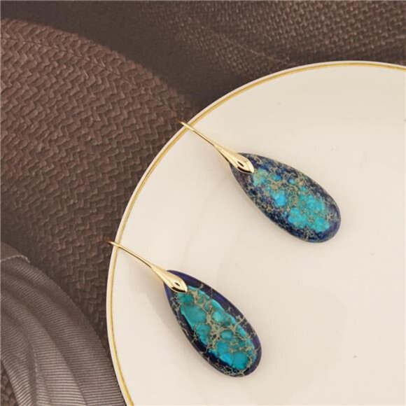 Emperor Stone Teardrop Earrings – Dazzling Natural Stone, Lightweight - Picture 2 of 5